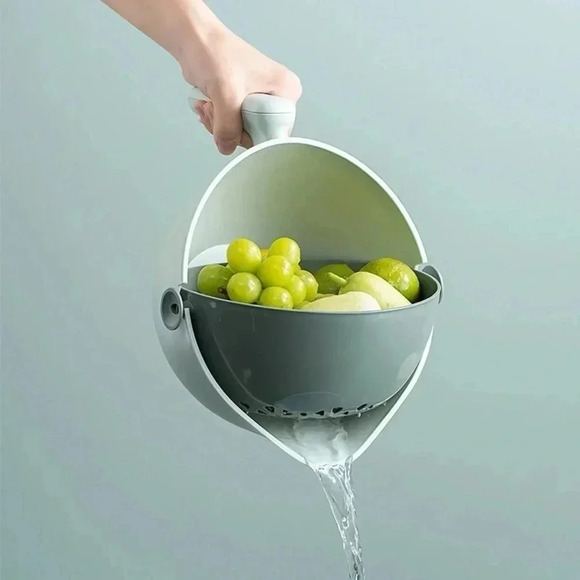 Double Layer Washing Bowl Drain Basket Single Handle Plastic Kitchenware - Picture 1 of 12